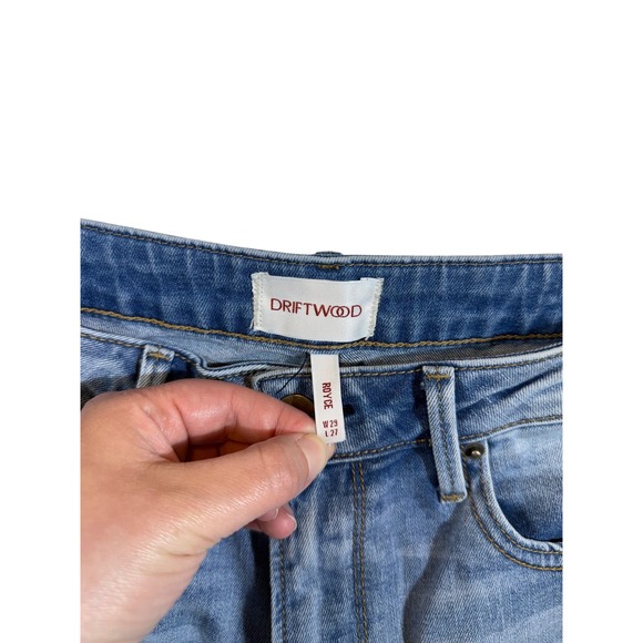 Driftwood Roye High Rise Straight Leg Jeans Light Wash Distressed Hem Womens 29 - Picture 3 of 4